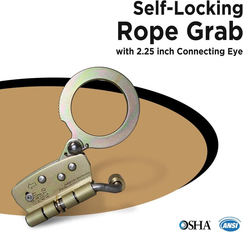 afp Self-Locking Rope Grab with 2.25 inch Connecting Eye, used with 5/8’’ Lifeline Rope, For Construction, Climbing, Fall-Protection, 310 lb. Capacity (OSHA/ANSI Compliant) - Image 2